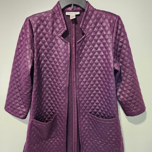 Carole Wren 3/4 Sleeve Open Front Quilted Purple Long Duster Jacket - Large - Picture 8 of 10